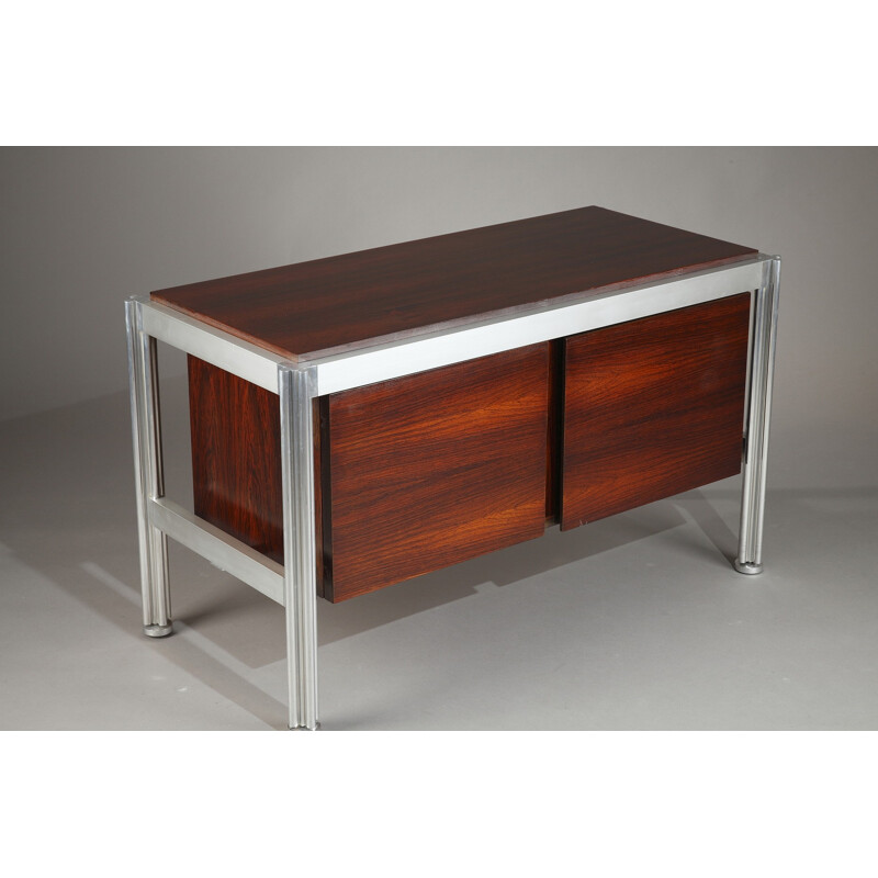 Lower cabinet in rosewood veneer and aluminum, George CIANCIMINO - 1970s