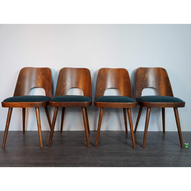 Set of 4 blue chairs by Oswald Haerdtl for TON