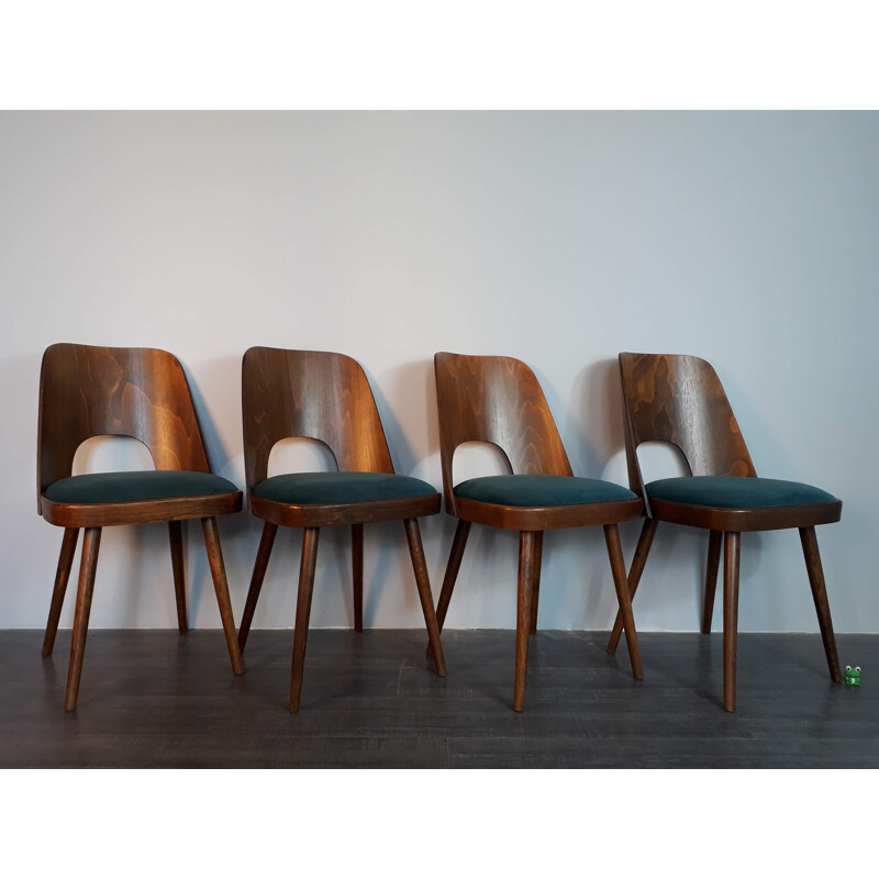 Set of 4 blue chairs by Oswald Haerdtl for TON