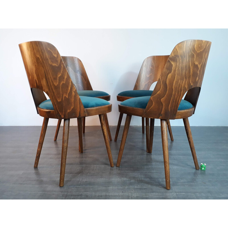 Set of 4 blue chairs by Oswald Haerdtl for TON