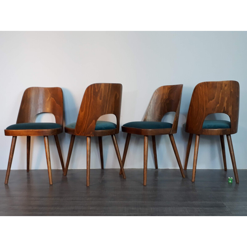 Set of 4 blue chairs by Oswald Haerdtl for TON