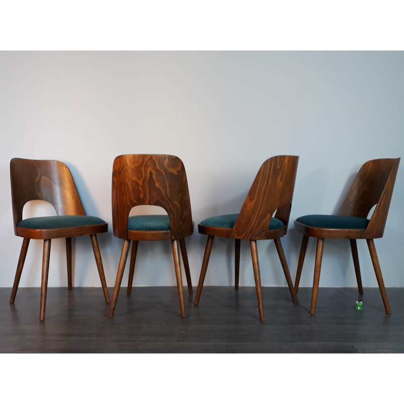 Set of 4 blue chairs by Oswald Haerdtl for TON