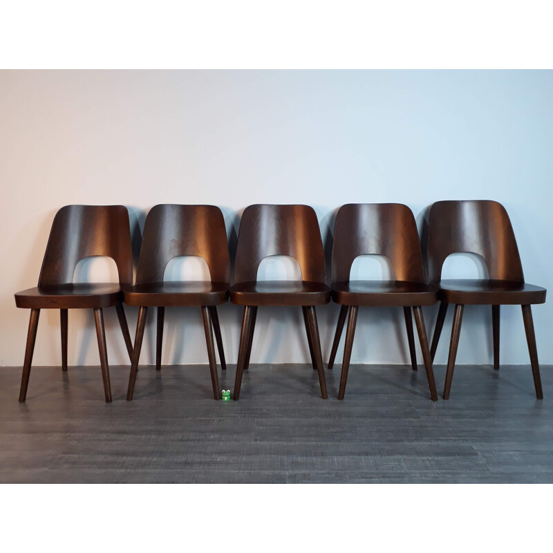 Set of 5 chairs in walnut by Oswald Haerdtl for TON