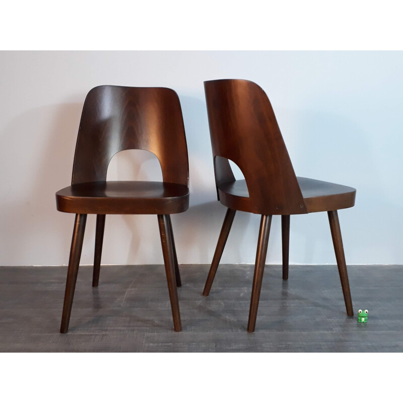 Set of 5 chairs in walnut by Oswald Haerdtl for TON