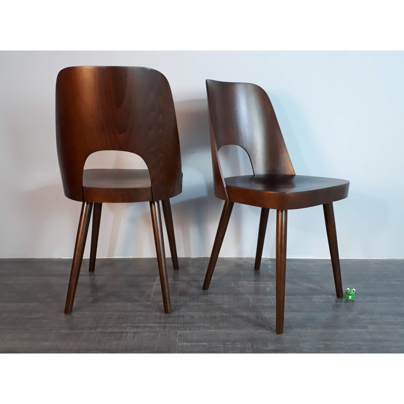 Set of 5 chairs in walnut by Oswald Haerdtl for TON