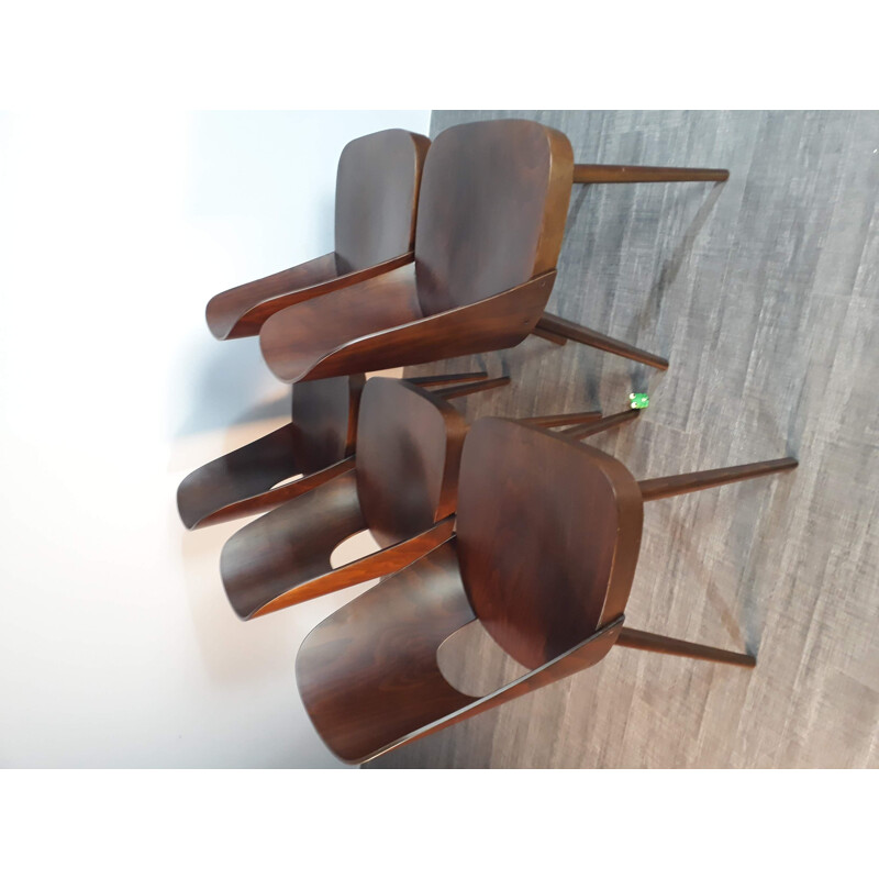 Set of 5 chairs in walnut by Oswald Haerdtl for TON