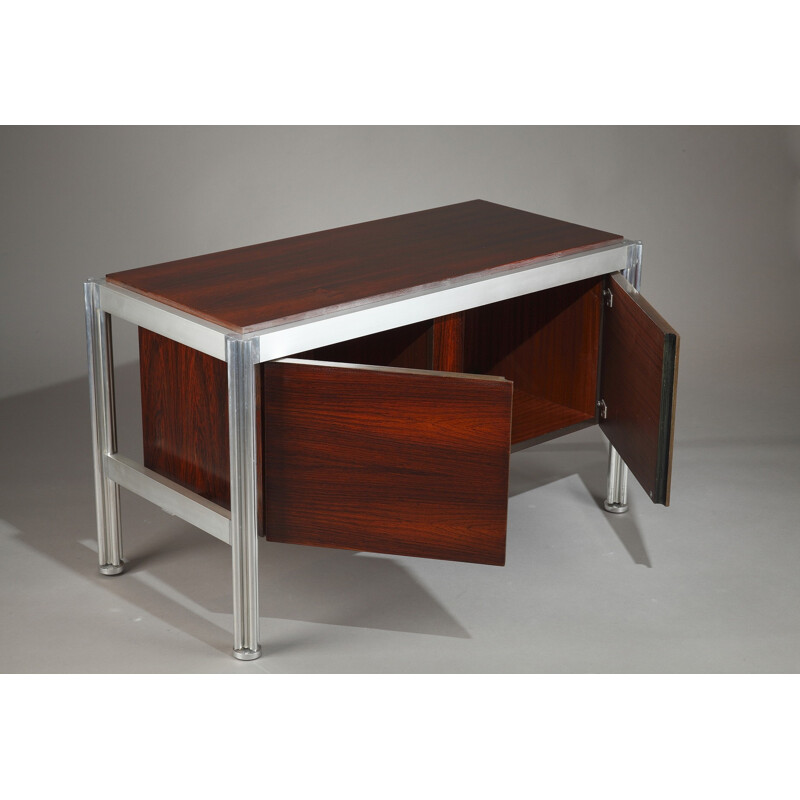 Lower cabinet in rosewood veneer and aluminum, George CIANCIMINO - 1970s