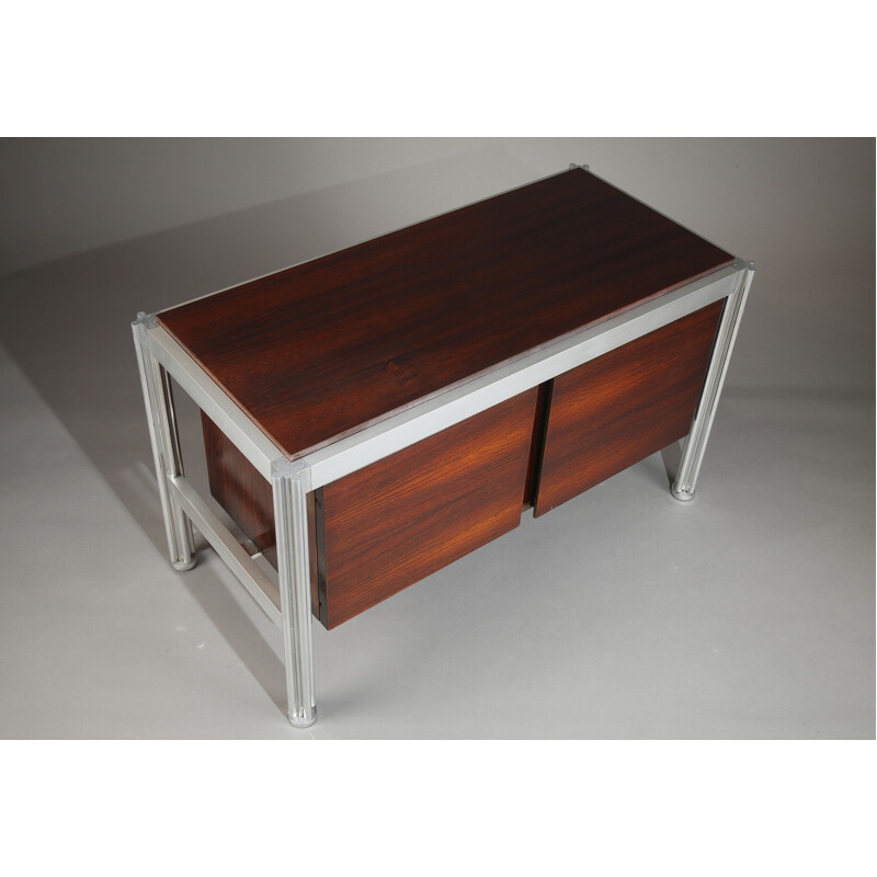 Lower cabinet in rosewood veneer and aluminum, George CIANCIMINO - 1970s