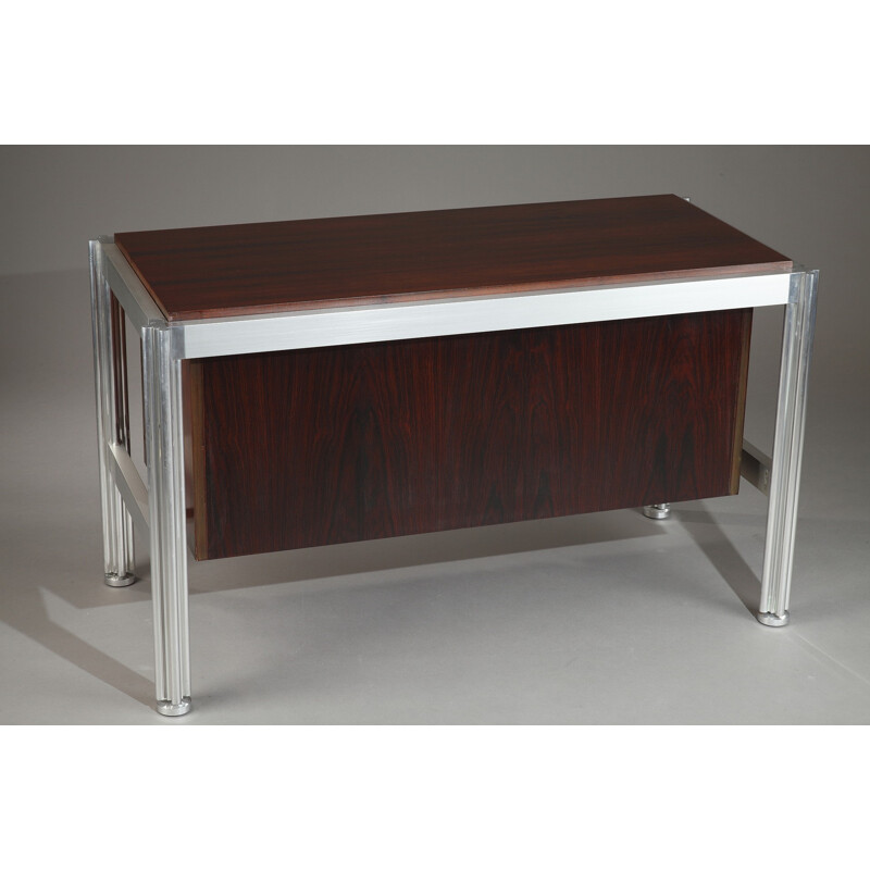 Lower cabinet in rosewood veneer and aluminum, George CIANCIMINO - 1970s