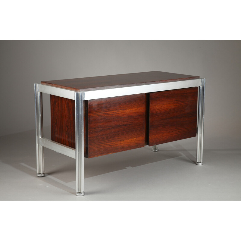 Lower cabinet in rosewood veneer and aluminum, George CIANCIMINO - 1970s