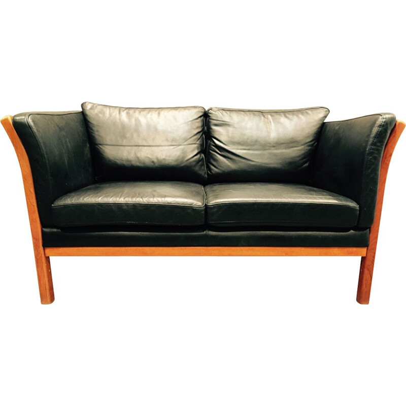 Scandinavian 2-seater sofa in black leather