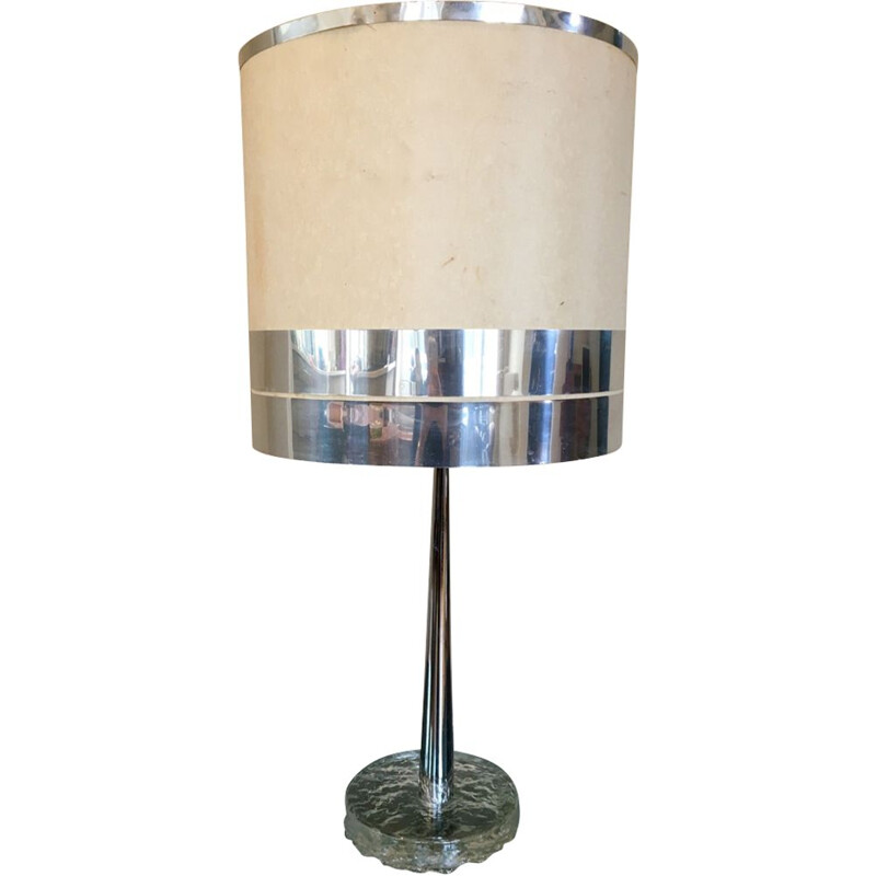 Vintage zilveren glazen lamp van Angelo Brotto, Italië 1970