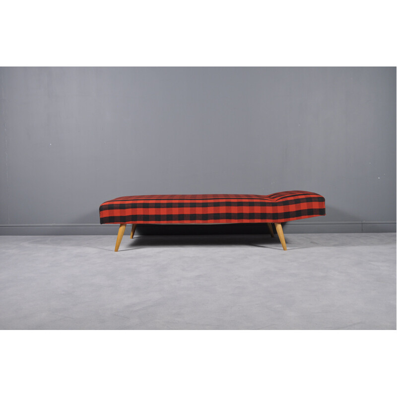 Vintage german black and red daybed in wool and beechwood 1970
