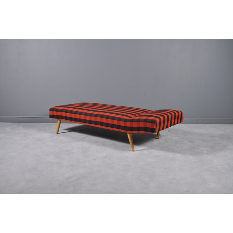 Vintage german black and red daybed in wool and beechwood 1970