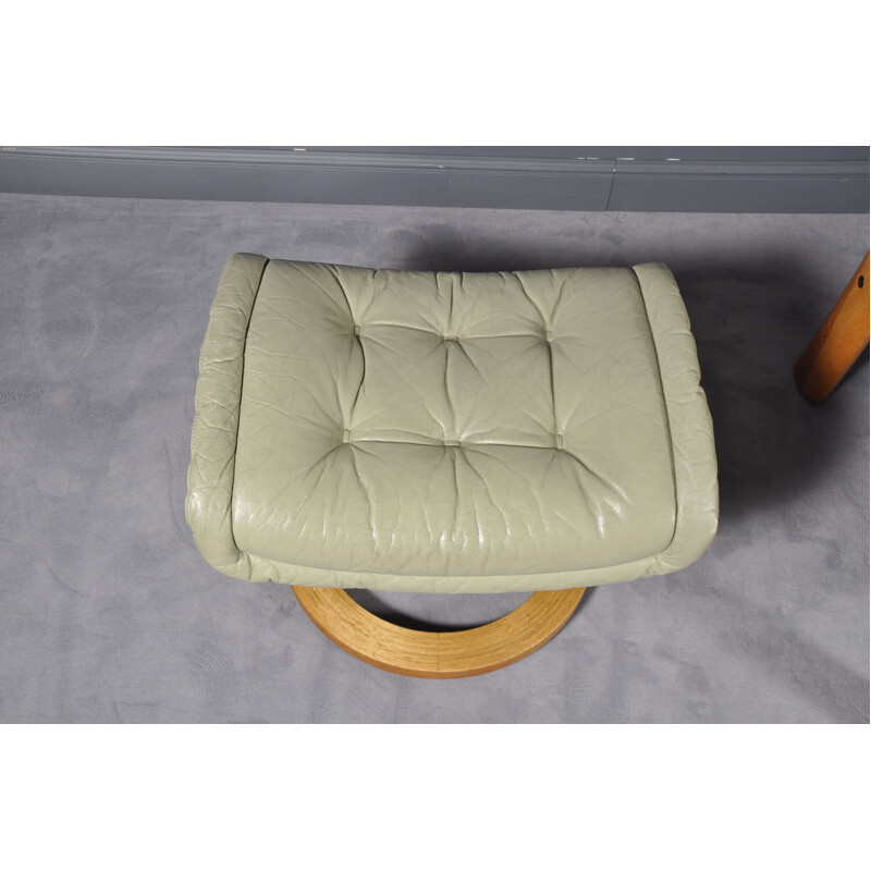 Vintage solid teak sofa by Ekornes in green leather and teak