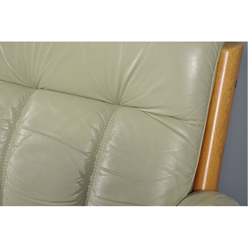 Vintage solid teak sofa by Ekornes in green leather and teak