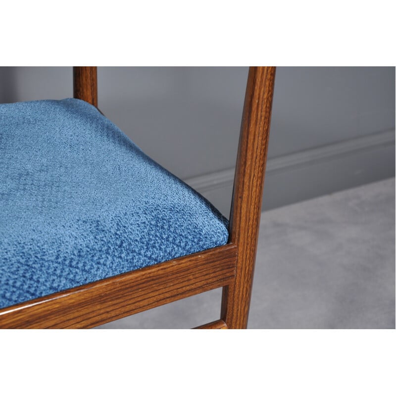 Ensemble de 4 chaises vintage scandinaves en palissandre et tissu bleu 1960