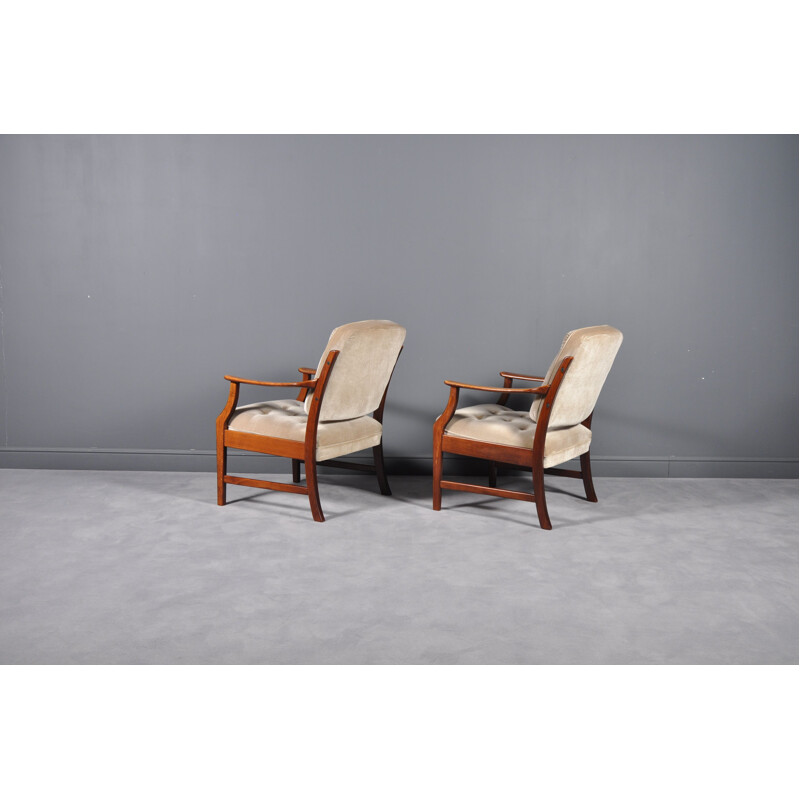 Pair of vintage danish armchairs in beige fabric and teak 1960