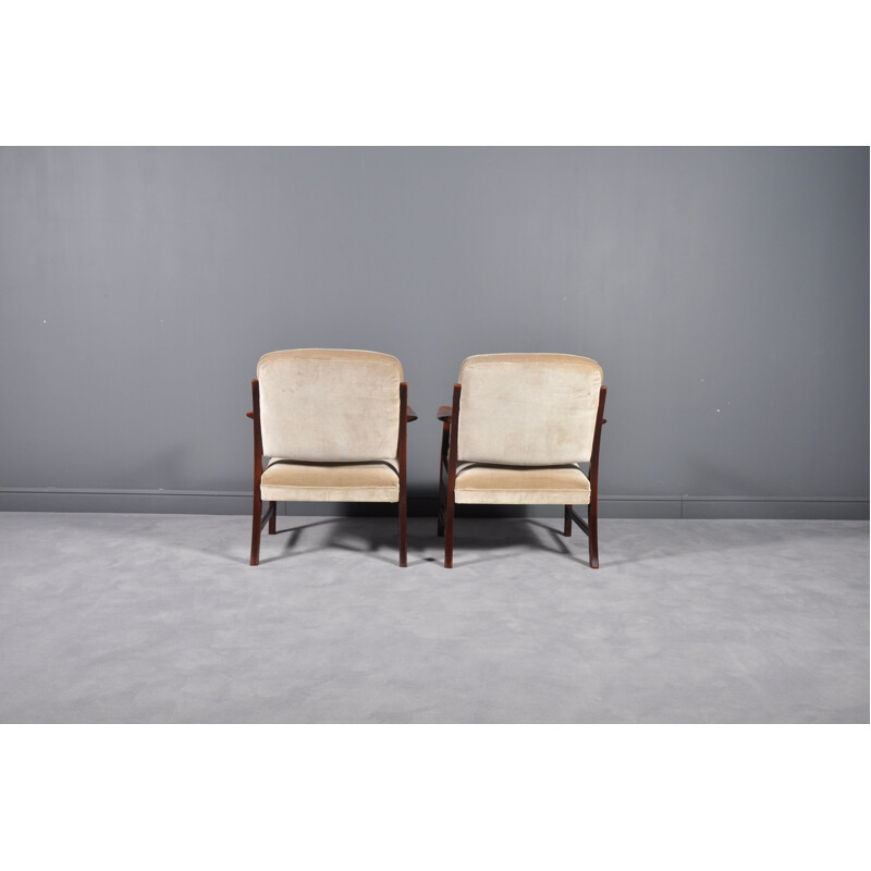 Pair of vintage danish armchairs in beige fabric and teak 1960