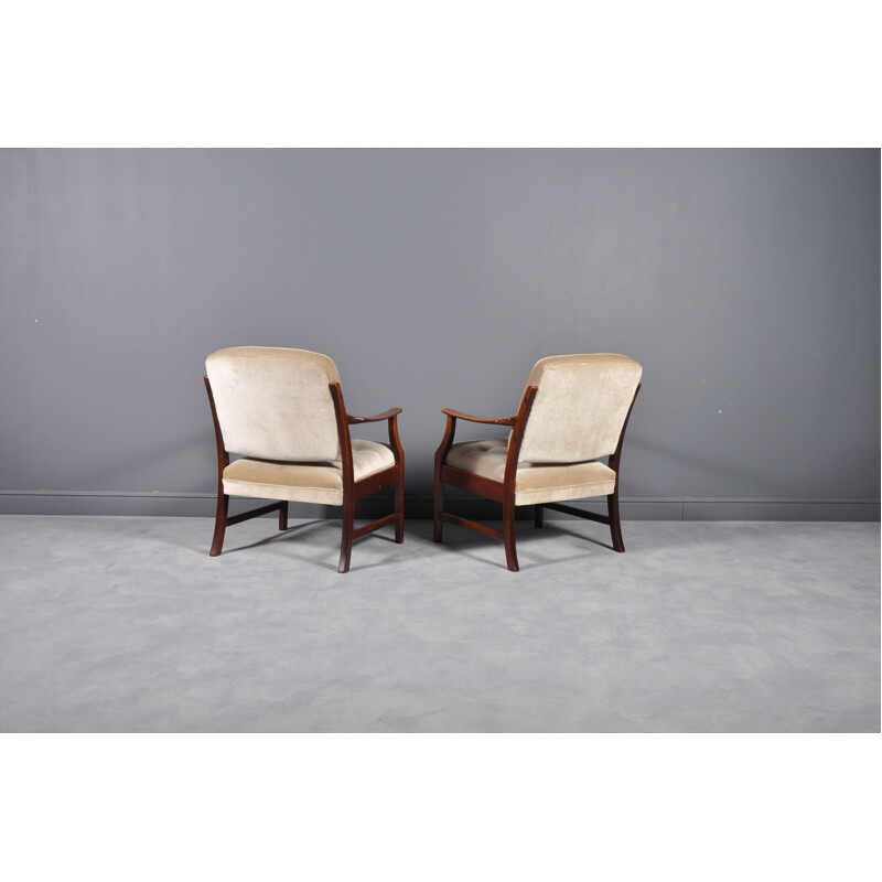 Pair of vintage danish armchairs in beige fabric and teak 1960