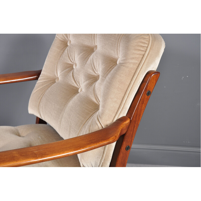 Pair of vintage danish armchairs in beige fabric and teak 1960