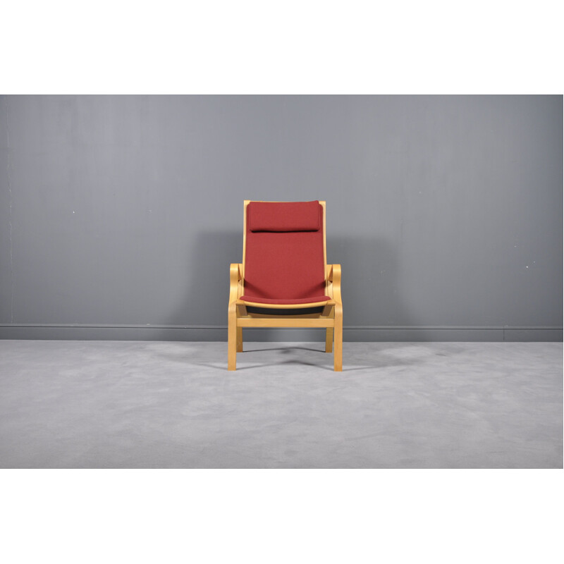 Vintage danish beechwood armchair in red fabric 1970