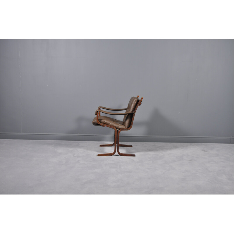 Fauteuil vintage Siesta en hêtre et cuir marron 1960