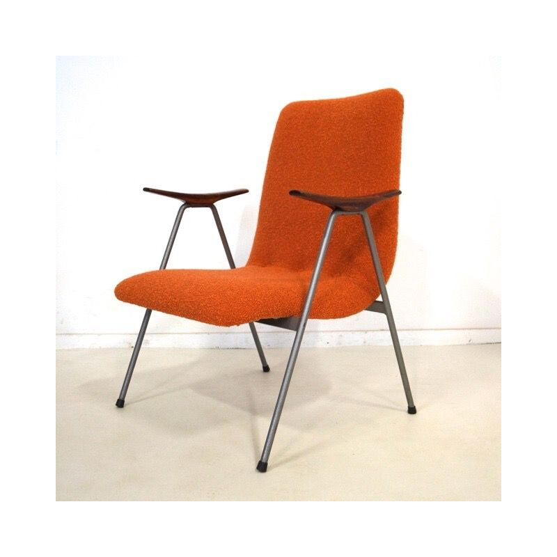 Vintage dutch armchair in orange fabric and iron 1960