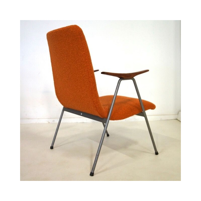 Vintage dutch armchair in orange fabric and iron 1960