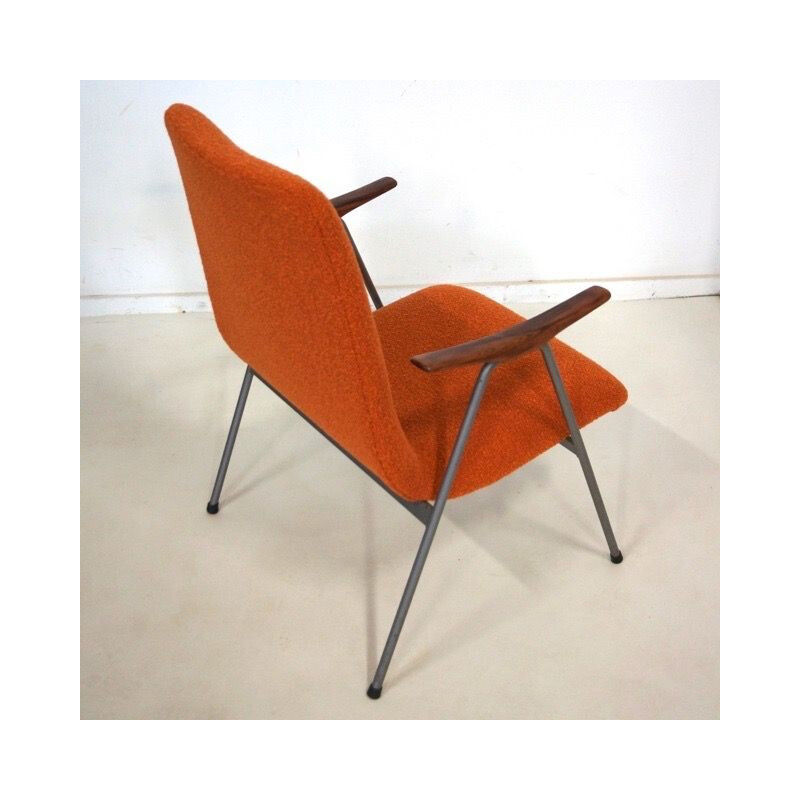 Vintage dutch armchair in orange fabric and iron 1960