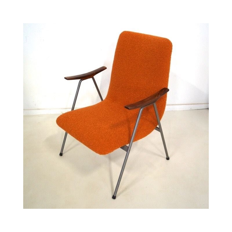 Vintage dutch armchair in orange fabric and iron 1960