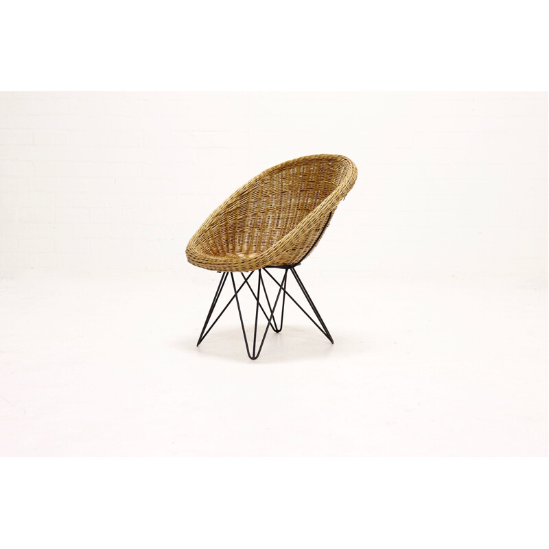 Vintage rattan and steel armchair 1960