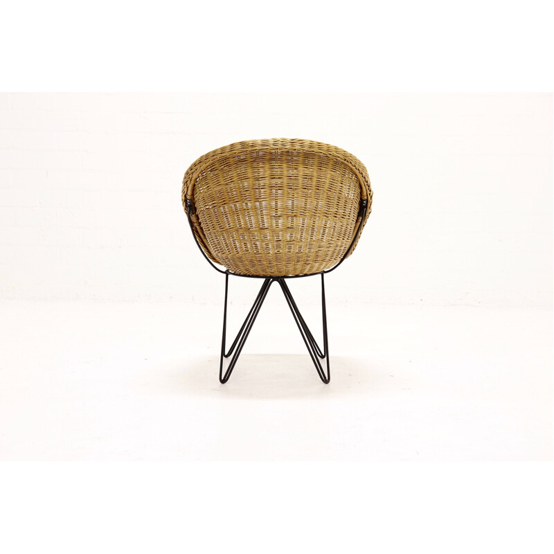 Vintage rattan and steel armchair 1960