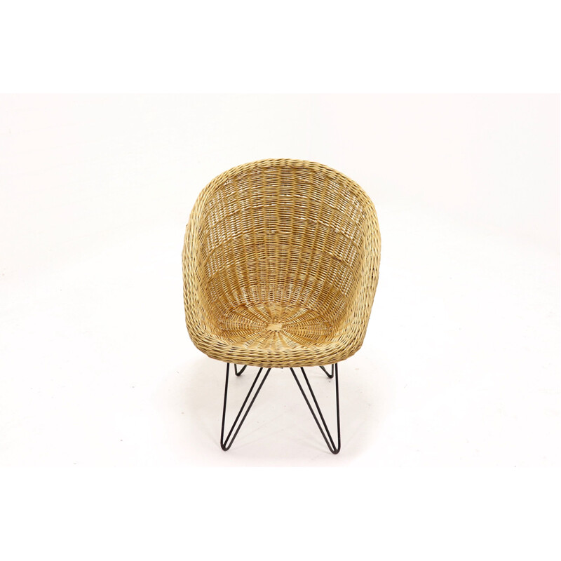 Vintage rattan and steel armchair 1960