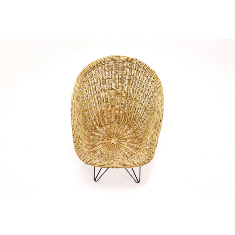 Vintage rattan and steel armchair 1960