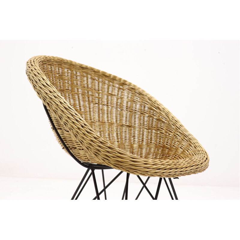 Vintage rattan and steel armchair 1960