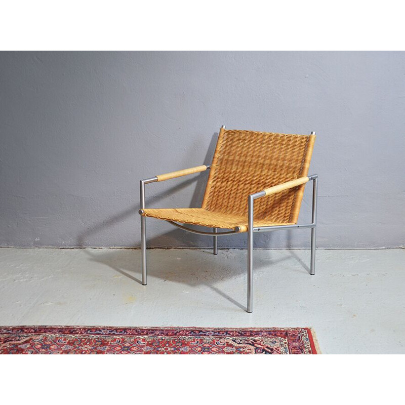 Vintage SZ01 armchair for Spectrum in rattan and metal 1960