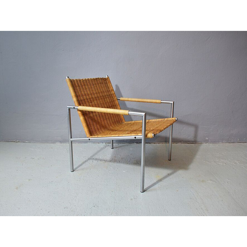 Vintage SZ01 armchair for Spectrum in rattan and metal 1960