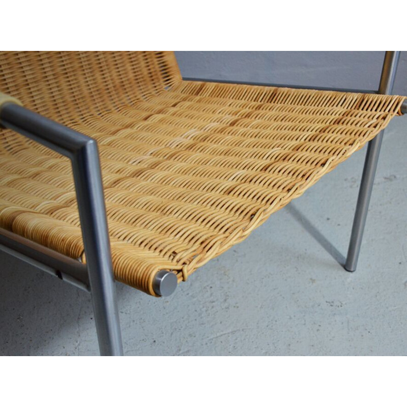 Vintage SZ01 armchair for Spectrum in rattan and metal 1960
