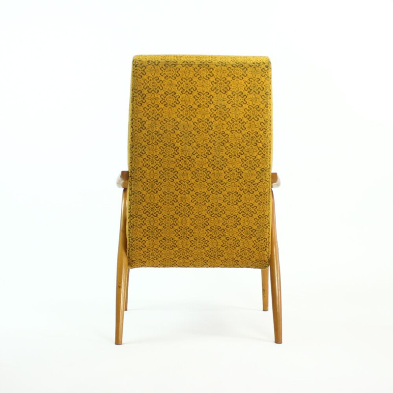 Vintage armchair for TON in yellow fabric and bentwood 1960