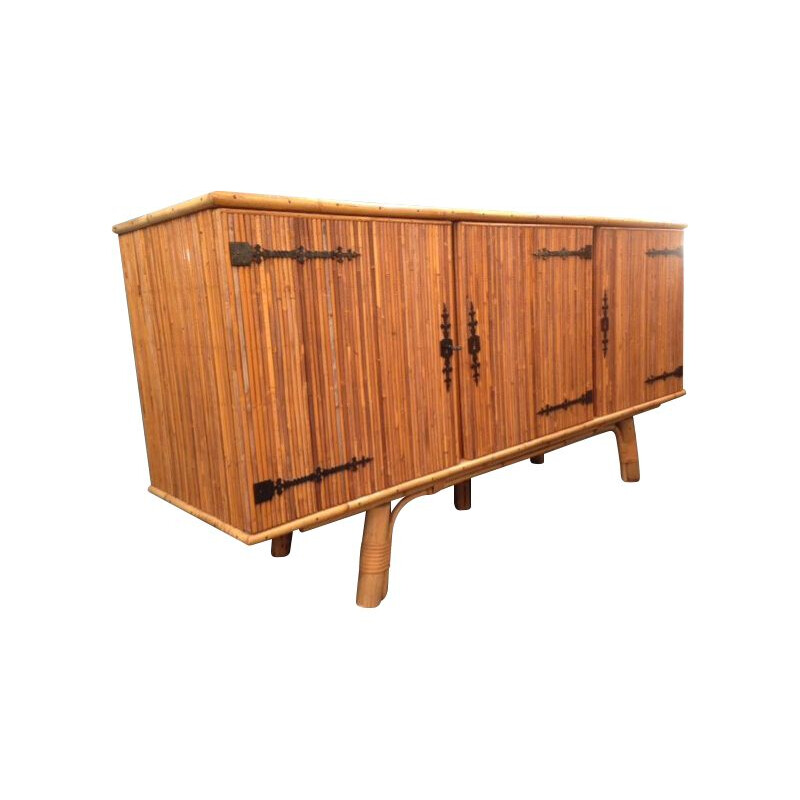 Vintage sideboard by Audoux Minet in bamboo 1950