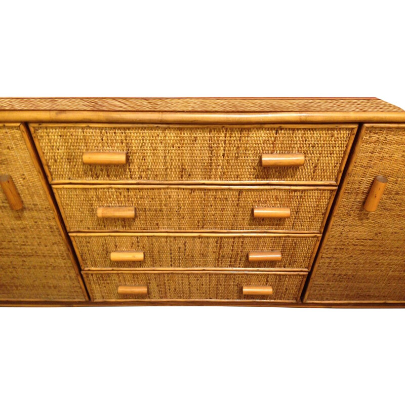 Vintage italian sideboard in wicker 1970