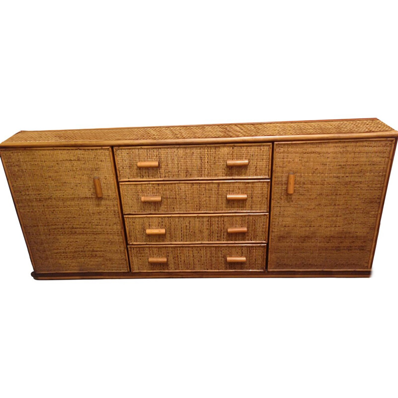 Vintage italian sideboard in wicker 1970