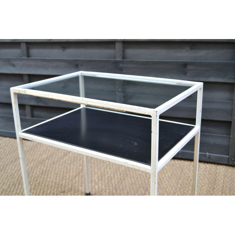 Pair of vintage white metal and glass night tables