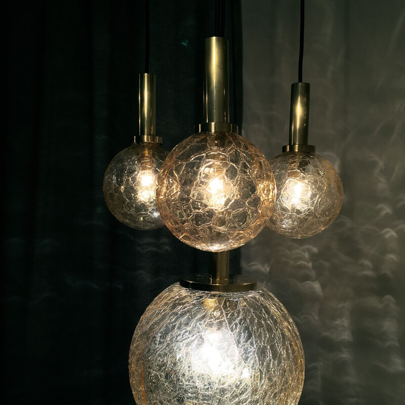Vintage german hanging lamp in glass and brass 1960