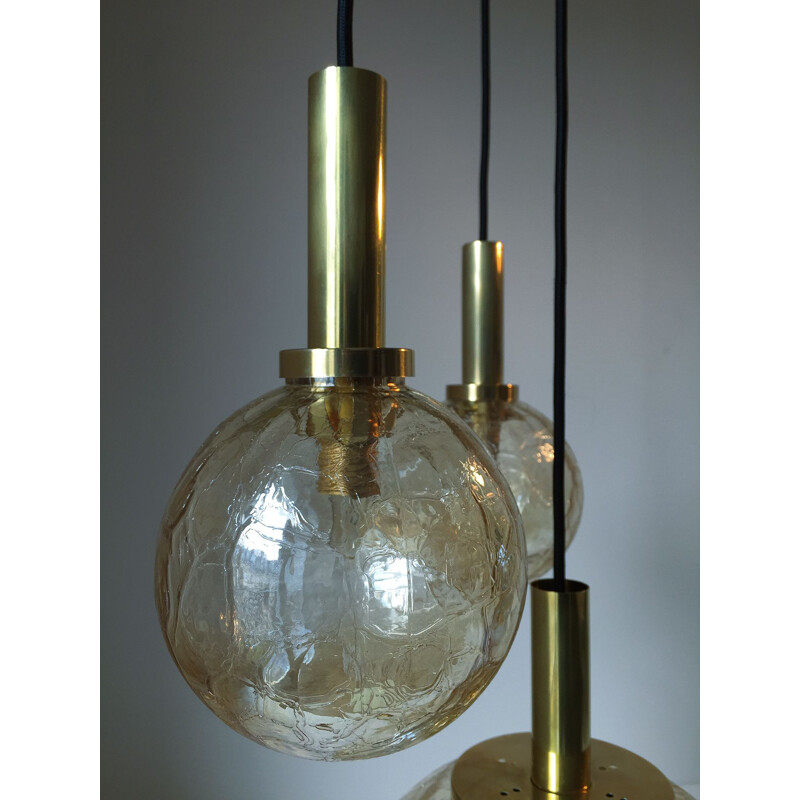 Vintage german hanging lamp in glass and brass 1960