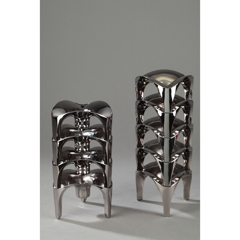 9 adjustable candlesticks in chromed metal, NAGEL Germany