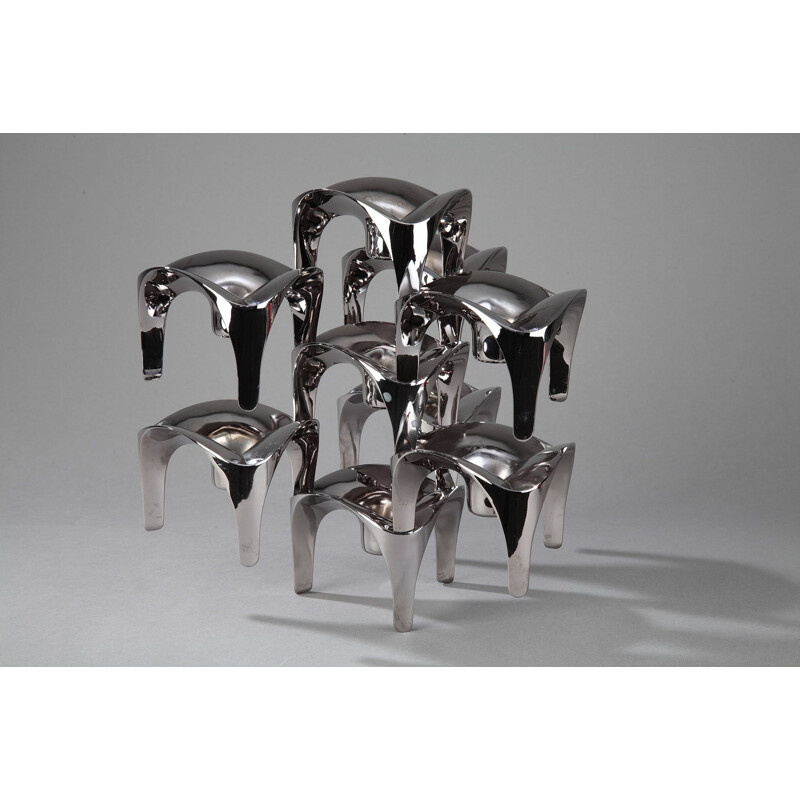 9 adjustable candlesticks in chromed metal, NAGEL Germany