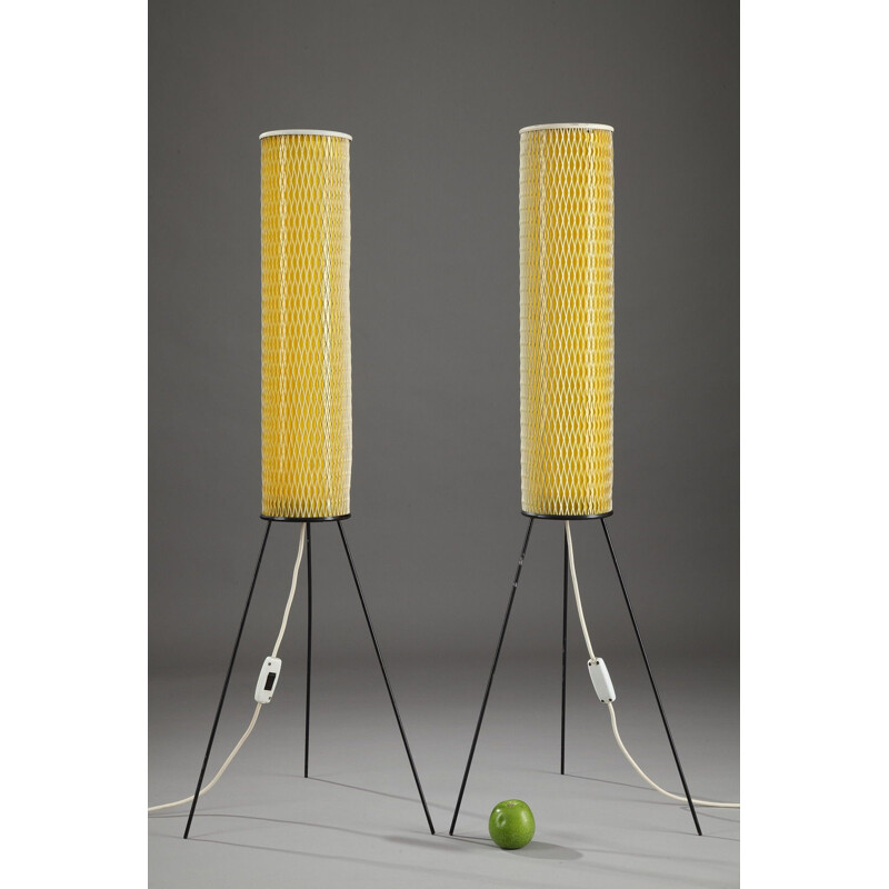 Yellow tripod floor lamp in plastic