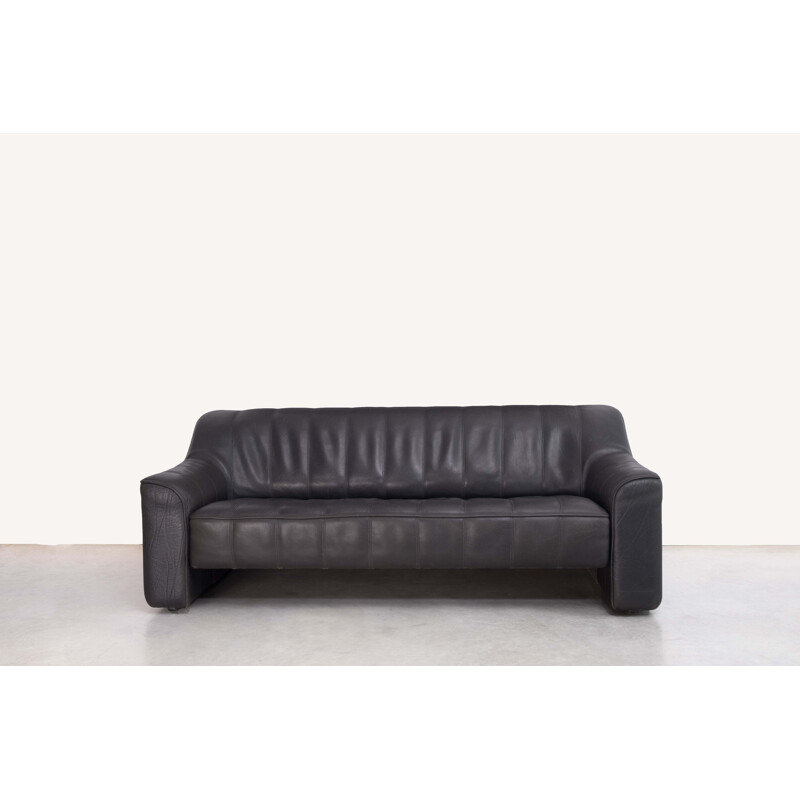 Black leather 3-seater sofa by De Side, model 44